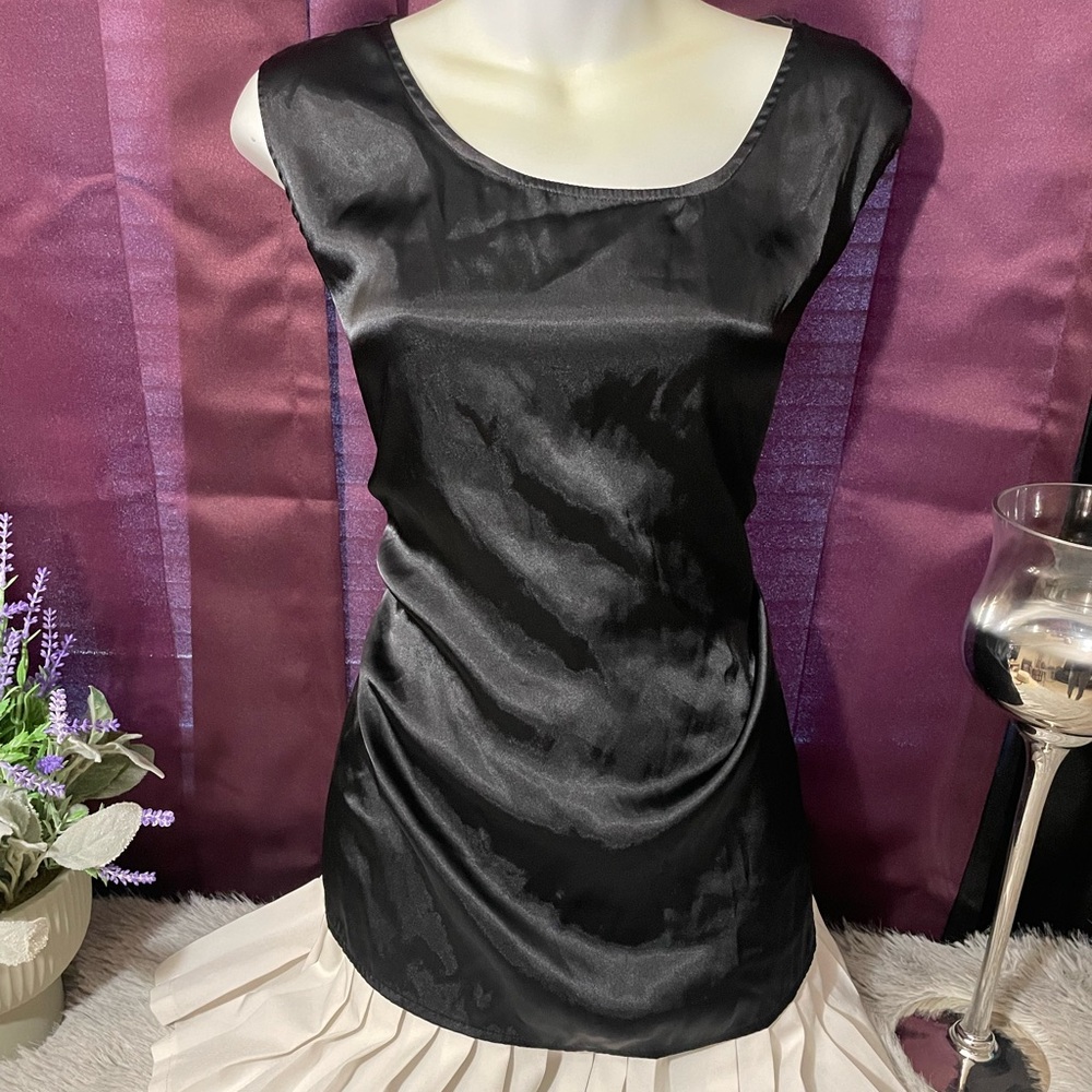 1X Notations Black Satin Sleeveless Blouse